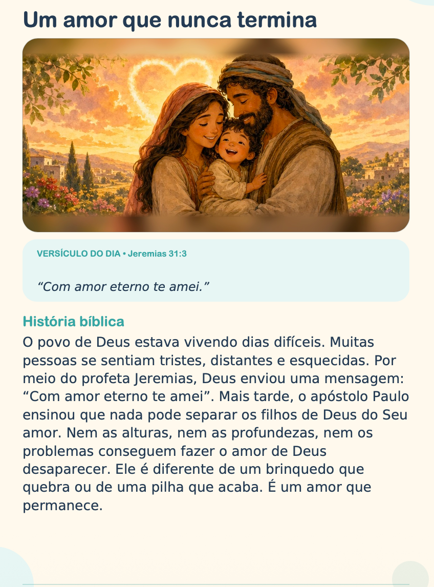 Página interna com história e atividade do devocional